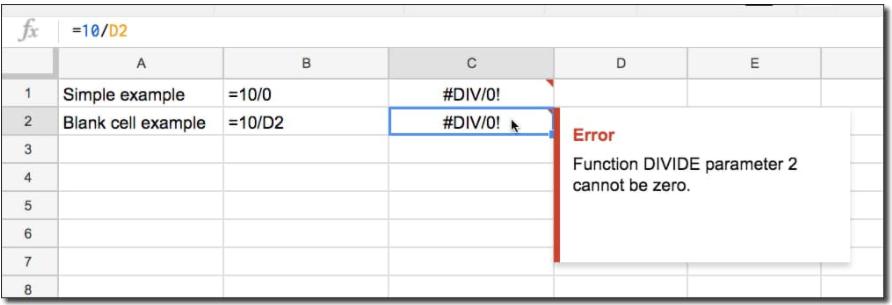 Lỗi #DIV/0 trong Google Sheets